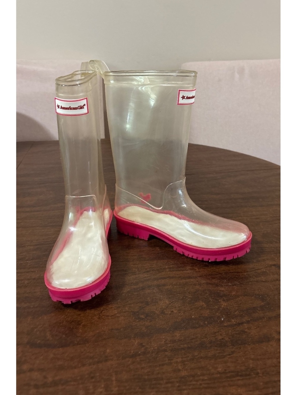 American Girl WellieWishers Peekaboo Clear Rain Boots Pink Soles Girls Size 1/2